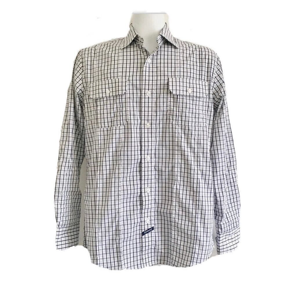 Ecko Unltd. Men's Size Medium Blue/White Plaid Tabbed Sleeved button up Shirt